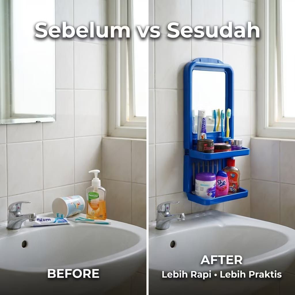Rak Kamar Mandi Dinding Sabun Tempel Kosmetik Make Up Kaca Gantung Tempat Sabun Kaca Ukuran Sedang *