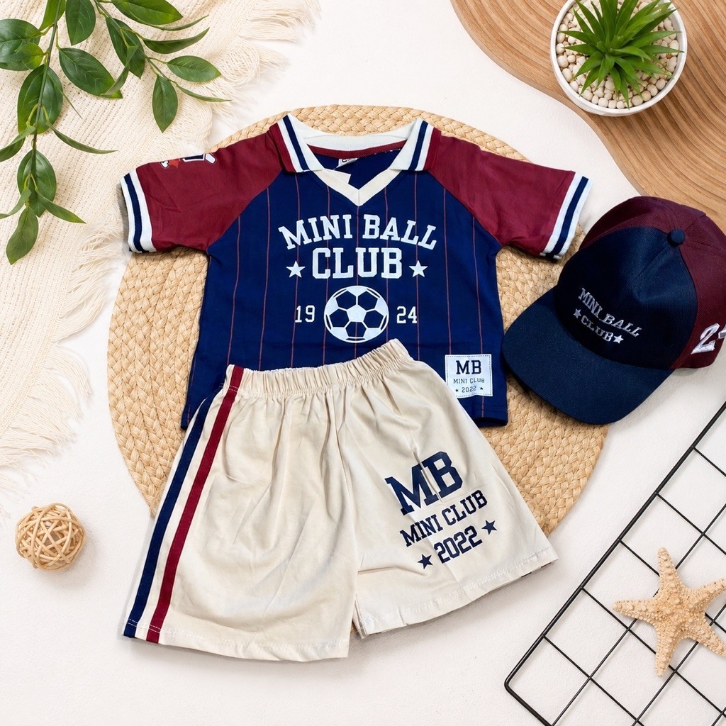Setelan Anak Laki-Laki Mini Ball Club 3in1 Kaos Bola + Celana Pendek + Topi | Setelan Sport Anak
