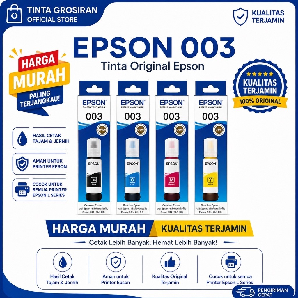 Tinta Epson 003, Epson 003 Original, Tinta Printer Epson, Tinta Epson L3210, Tinta Epson L3250, Tint