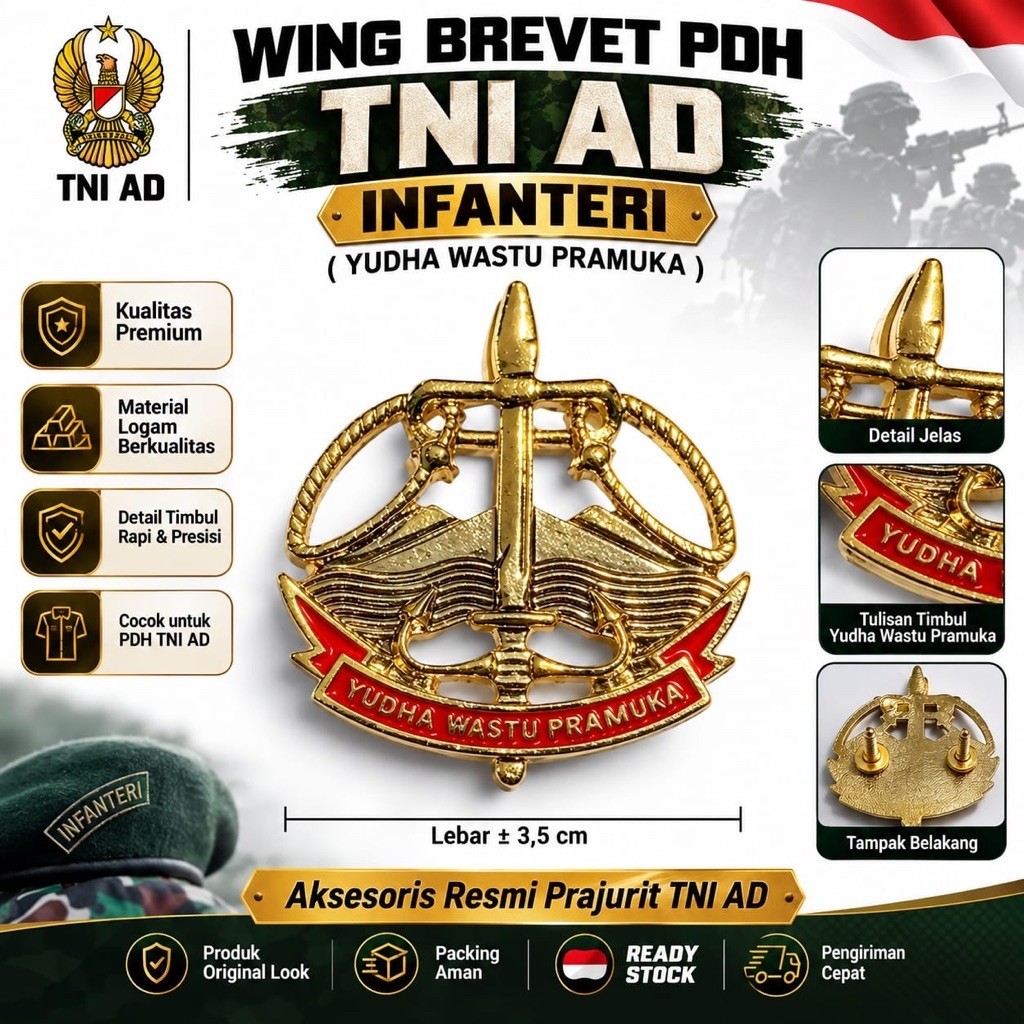 Wing Brevet PDH TNI AD Infanteri Yudha Wastu Pramuka Premium