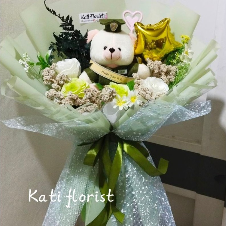 Buket Boneka Wisuda, bunga artificial mix Edelweis