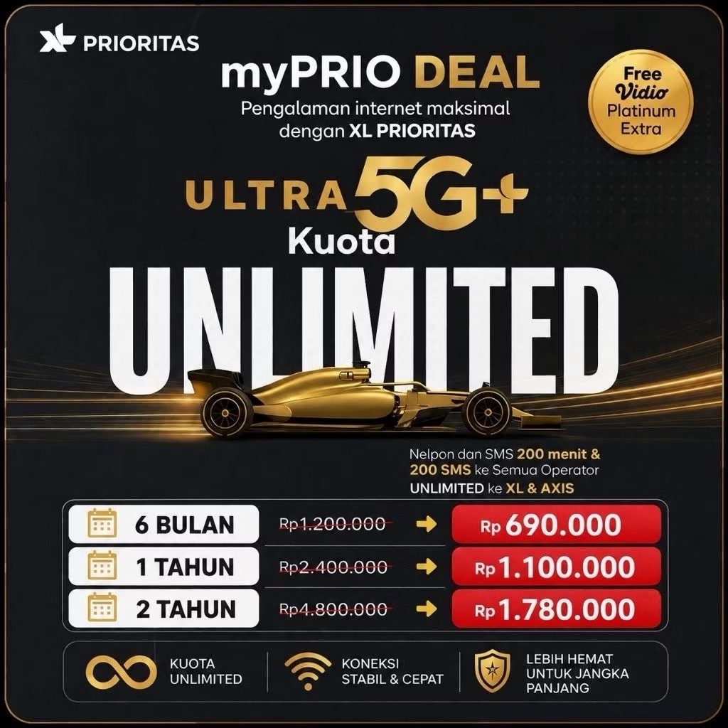 XL PRIORITAS ULIMITED 24BULAN LANGSUNG PAKE TANPA REGISTRASI 2TAHUN ULIMITED