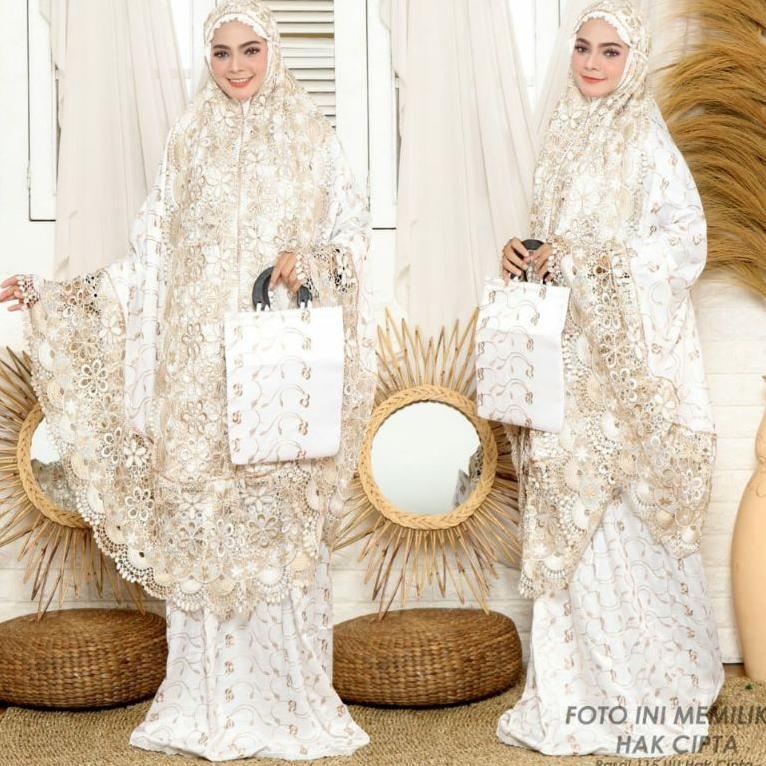Mukena Sutra Paris Dewasa Renda Bordir Jumbo Telekung Mewah Adem Nyaman