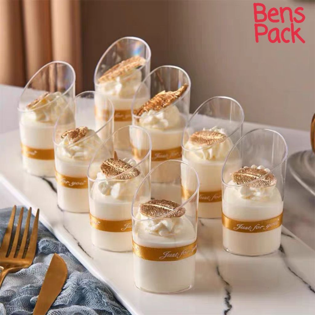 [10 Pcs] Dessert Cup Plastik Transparan Miring Elegan Gelas Puding Mousse Cake Cup Dessert