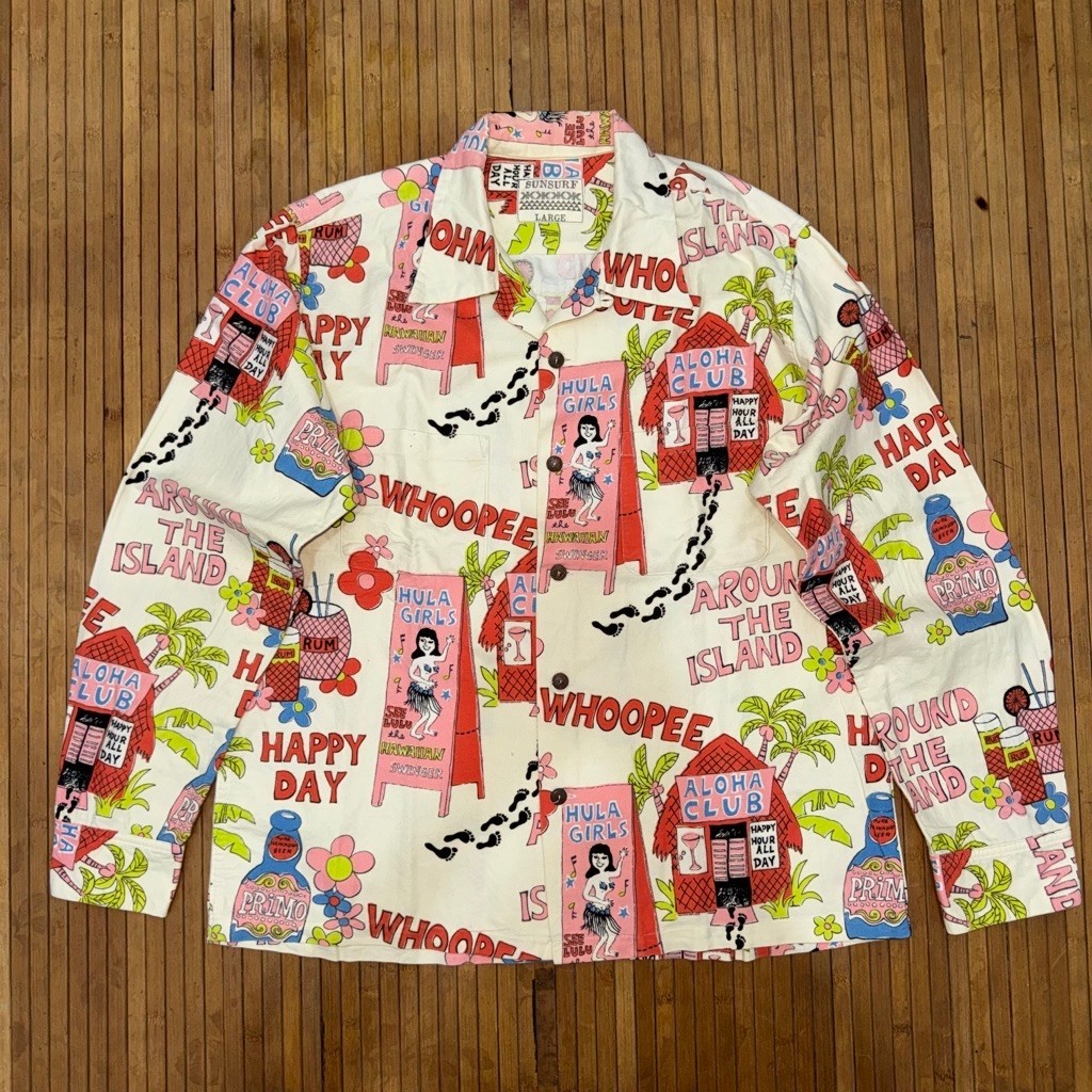 SUN SURF By TOYO ENTERPRISE JAPAN AND HULA DANCER TROPICAL PATTERN AOP LONG SLEEVE HAWAIIAN ALOHA SH