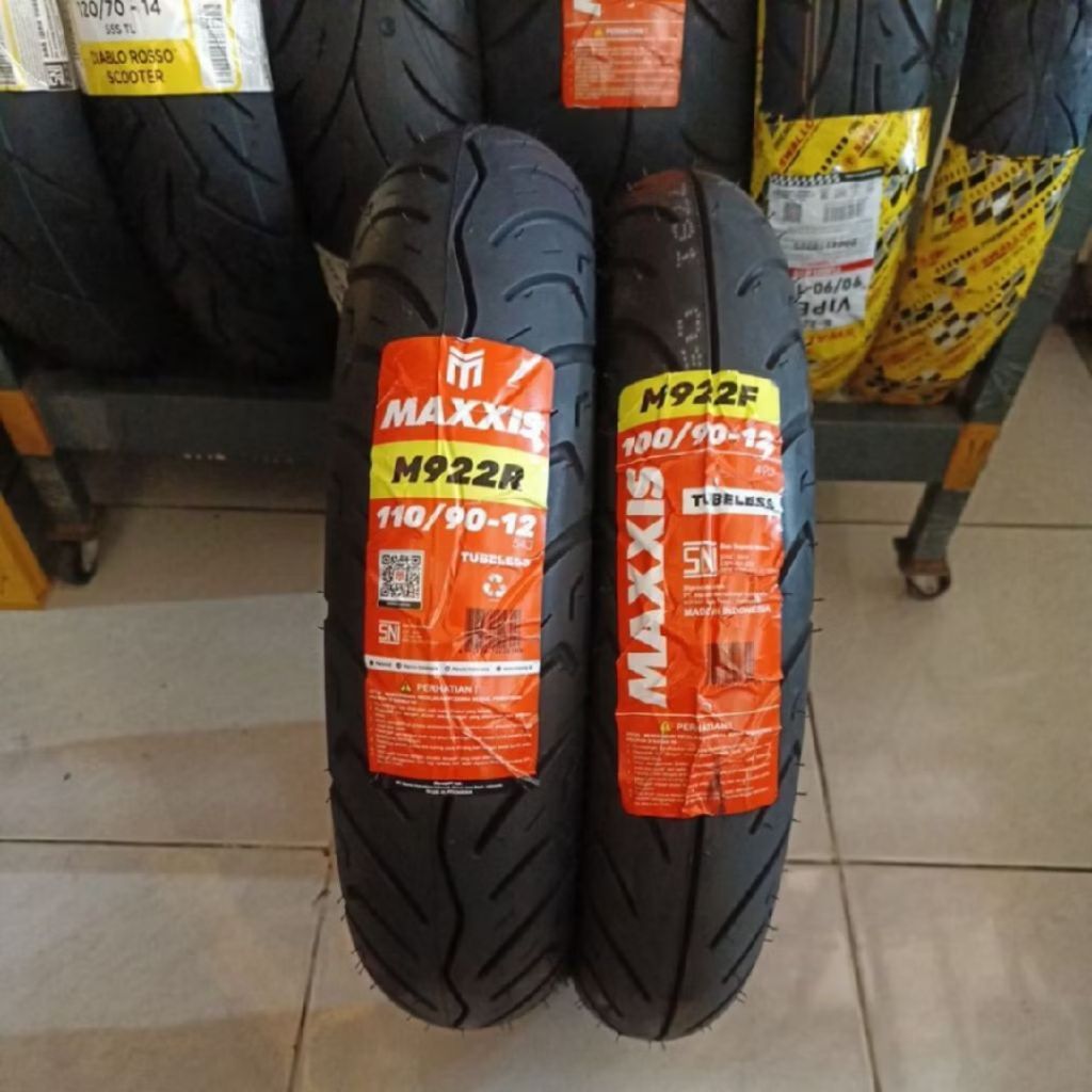 Paket Ban Maxxis M922F 100/90 & M922R 110/90 ring 12 Tubeless