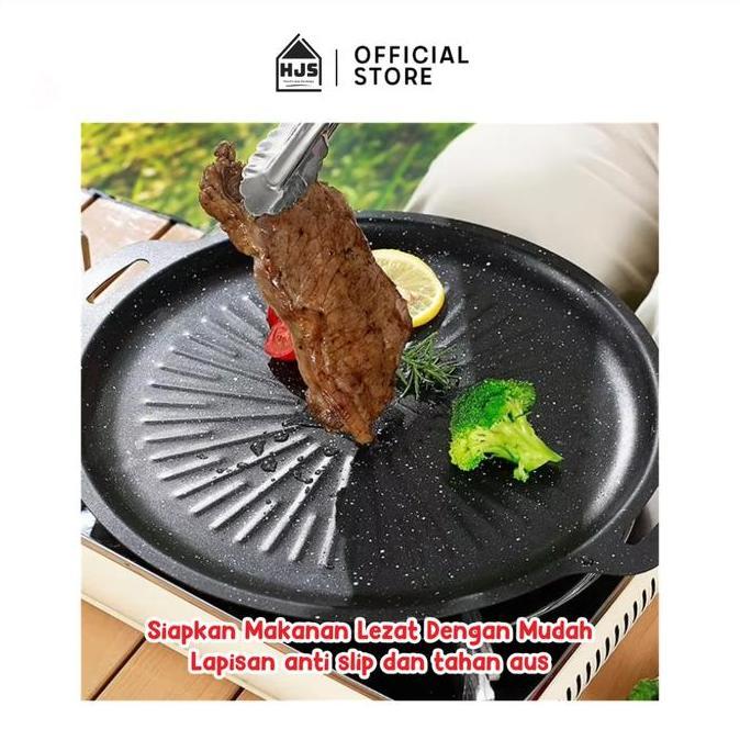 Promo Hjs Wajan Anti Lengket Teflon Grill Pan 28Cm 32Cm 34Cm Alat Grill Panggangan Bbq Bulat Kompor 
