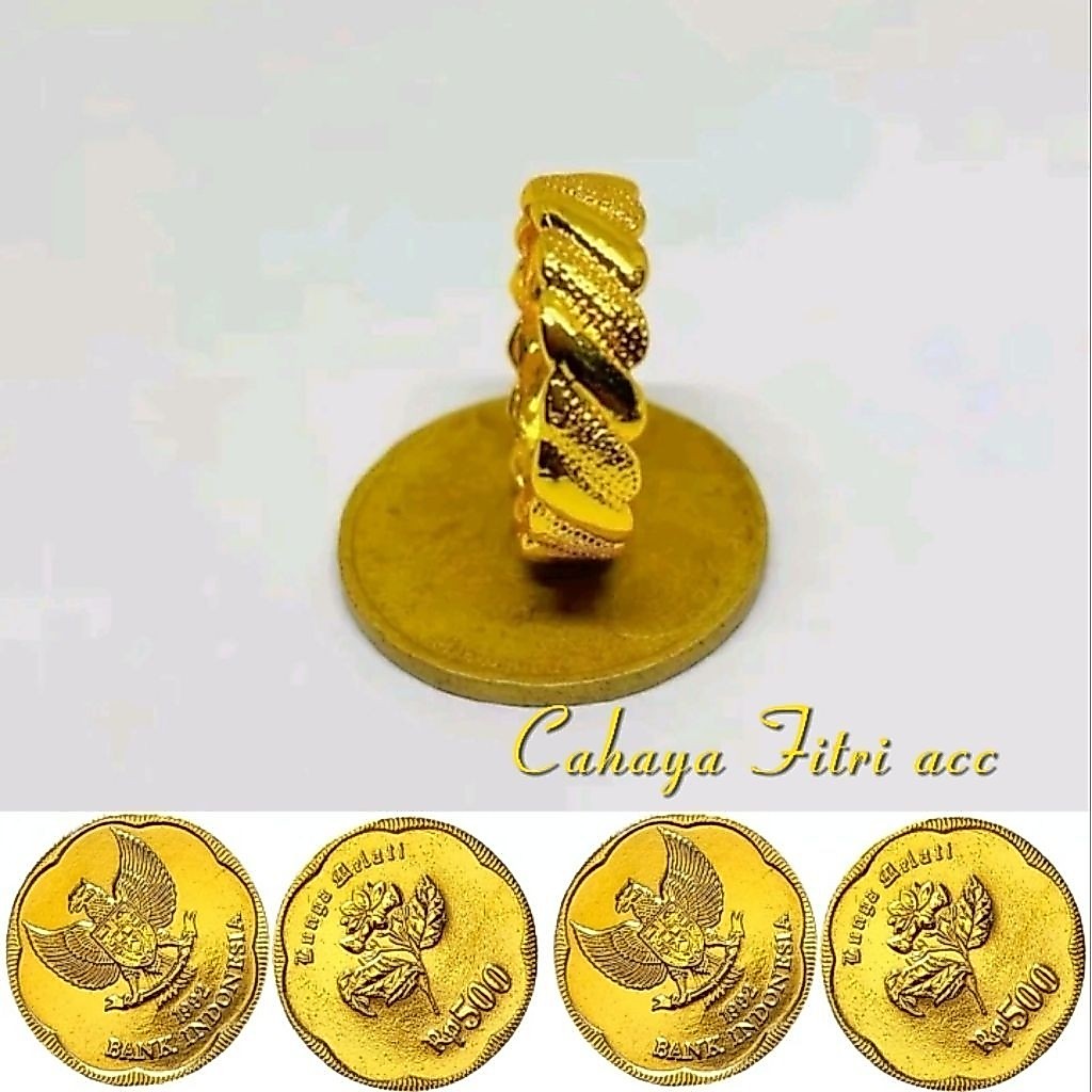 Cincin bela rotan ukir bahan koin logam 91