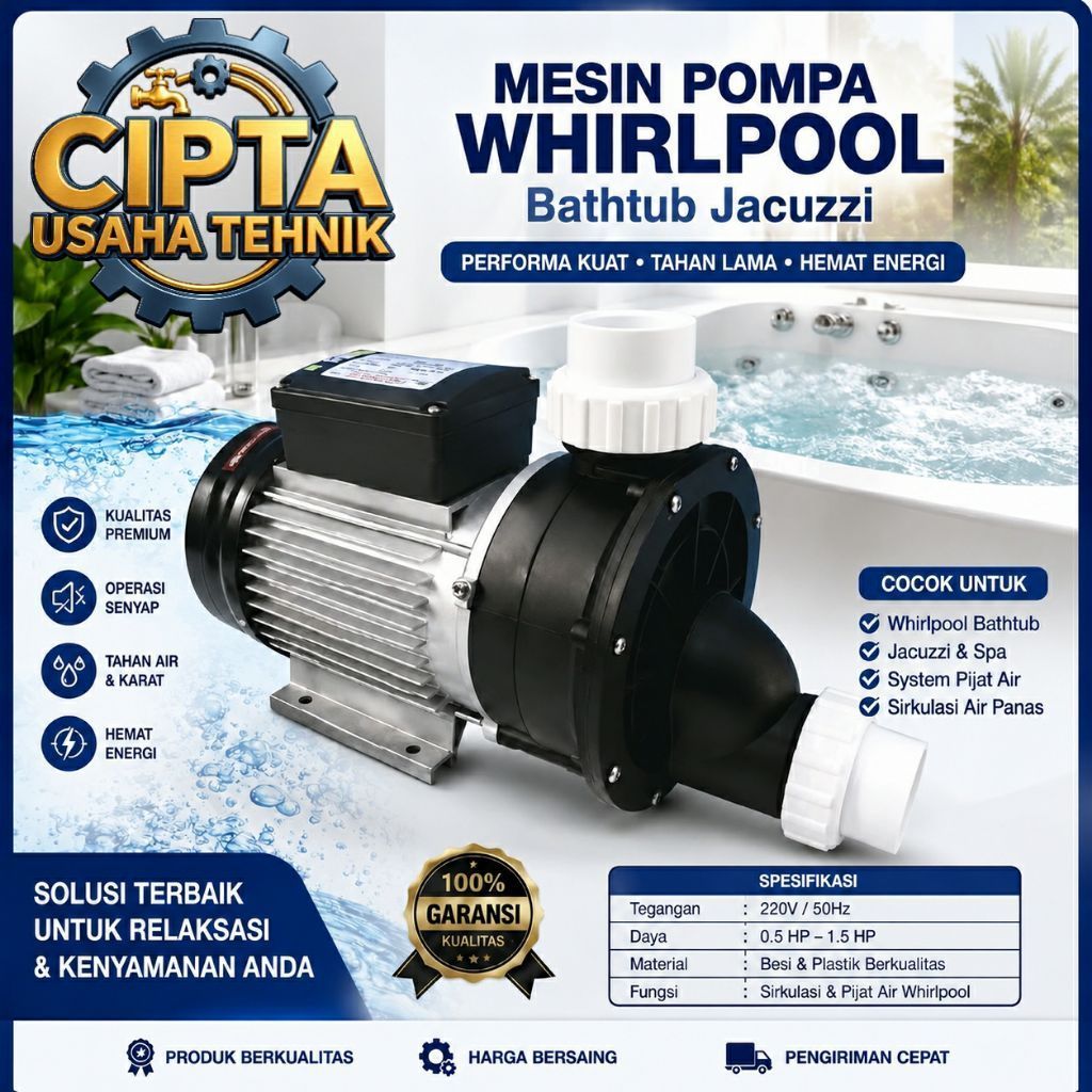 Mesin Pompa WHIRLPOOL 1.5 PK Bathtub Jacuzzi