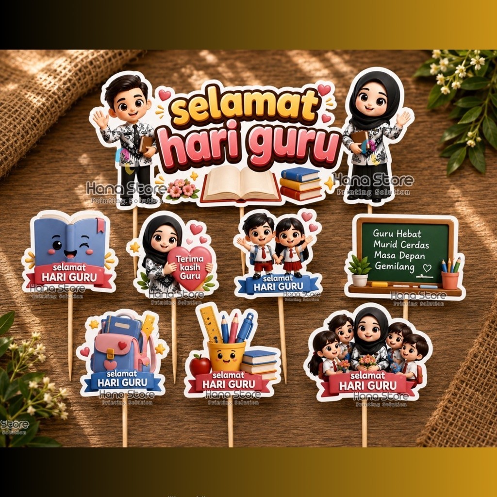 Topper Hari Guru / Topper kue selamat hari guru / topper teacher day / Hiasan Kue / Hiasan Tumpeng