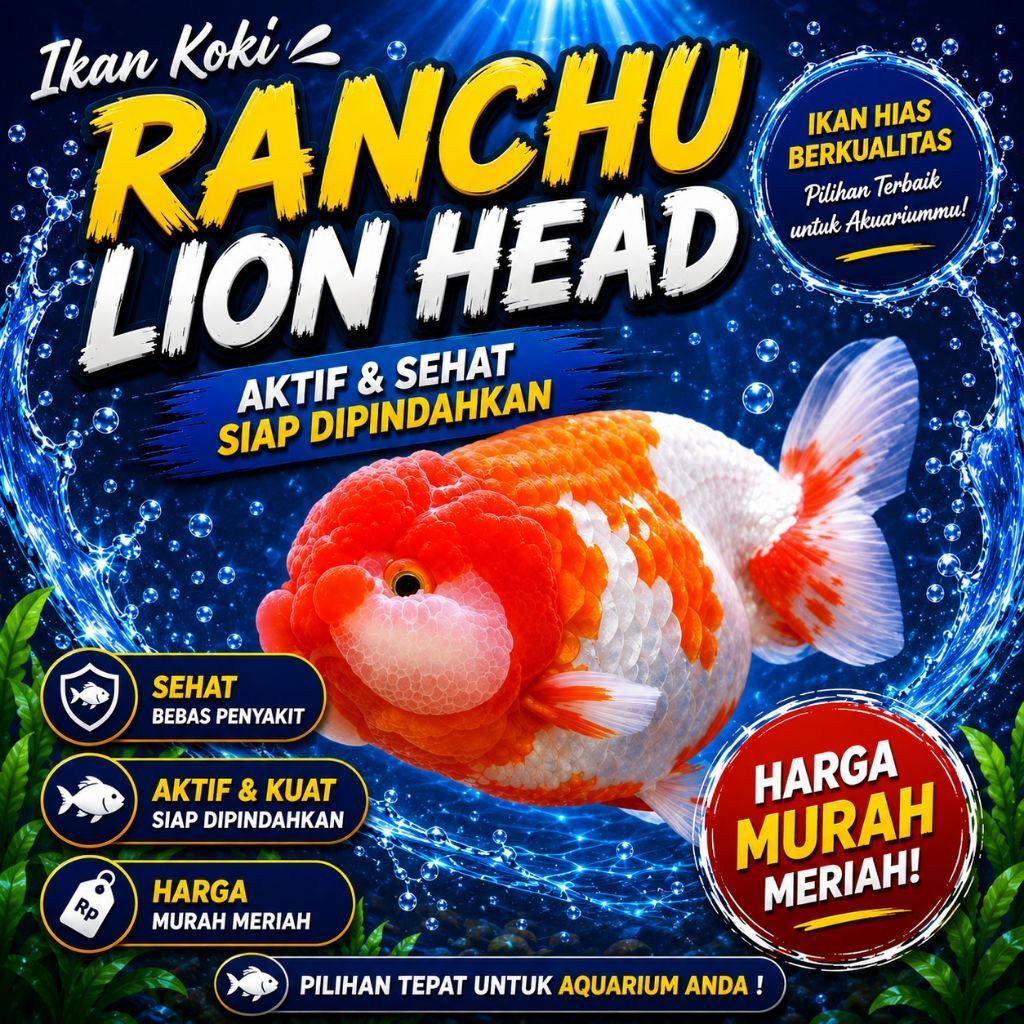 ikan koki ranchu lion head red white