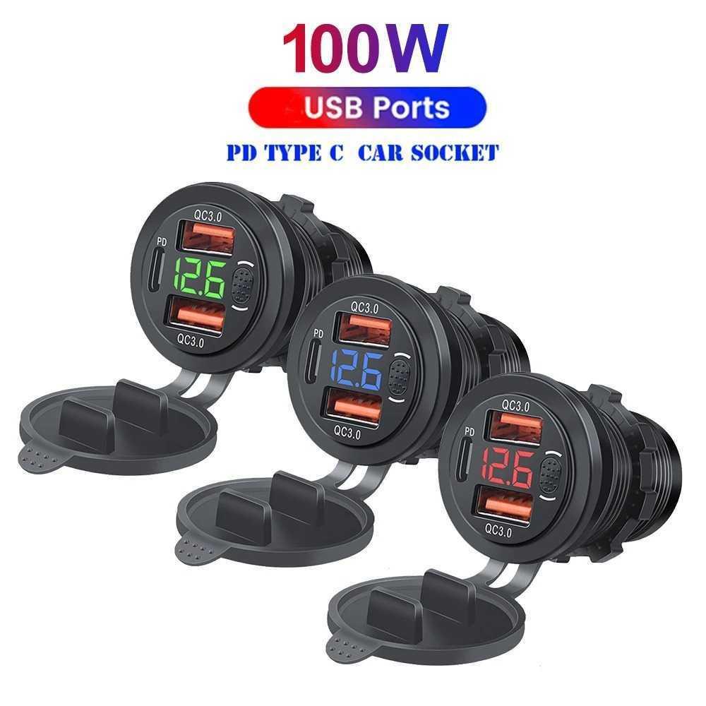 Charger Motor 3 Port Usb Fast Charging Dengan Led Voltmeter Waterproof Original