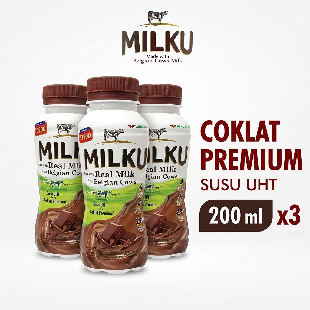 Milku Susu UHT Coklat Premium 200 ml Milku Susu UHT 200 ml Ecer Susu Botol Milku Coklat Premium 200 