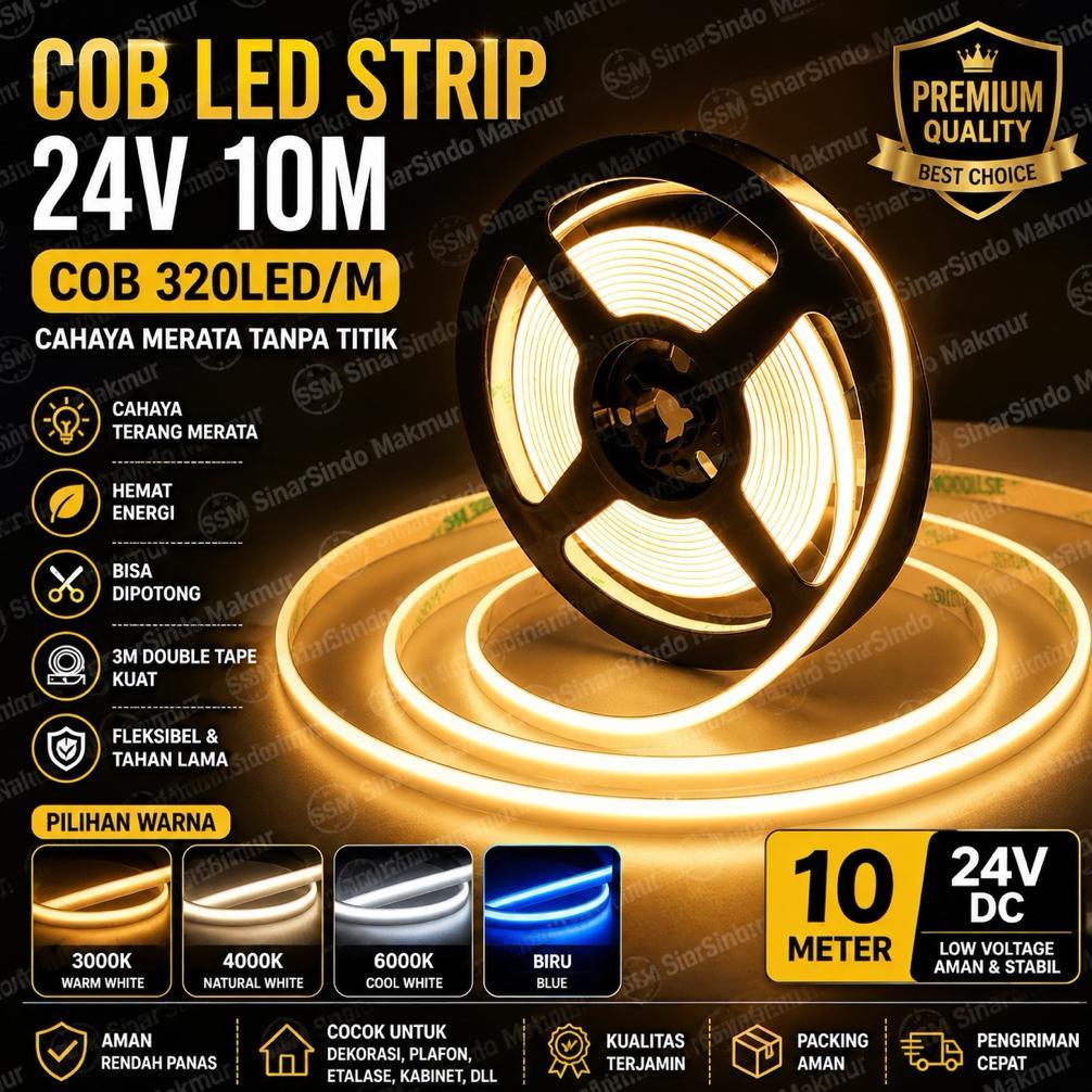 LED Strip COB 24V 10 Meter 320 Led / Lampu Strip LED COB 24 Volt 320L 10M