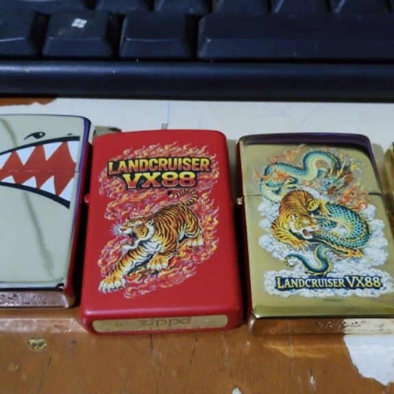 ZIPPO KOREK API CUSTOM HIU MERAH SILVER GOLD PRINT UV KADO SOUVENIR