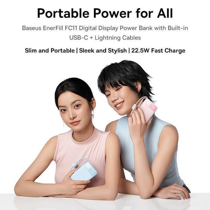 Power- Baseus Enerfill Fc11 Dital Display Power Bank With Dual Built-In Cables 10000Mah 22.5W