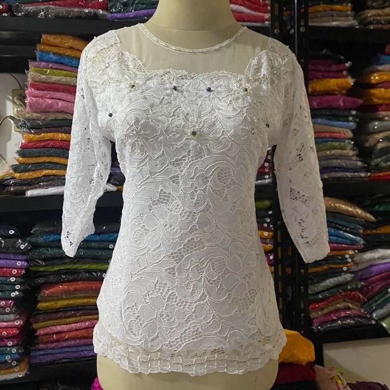 Baju Kebaya Payet Putih Tile
