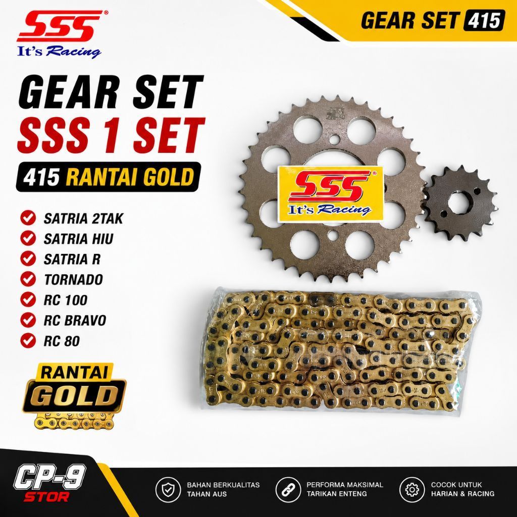 gear gir set sss 415 rantai gold satria R/satria 2tak/satria hiu/tornado/rc 100/rc bravo/crysatal pa