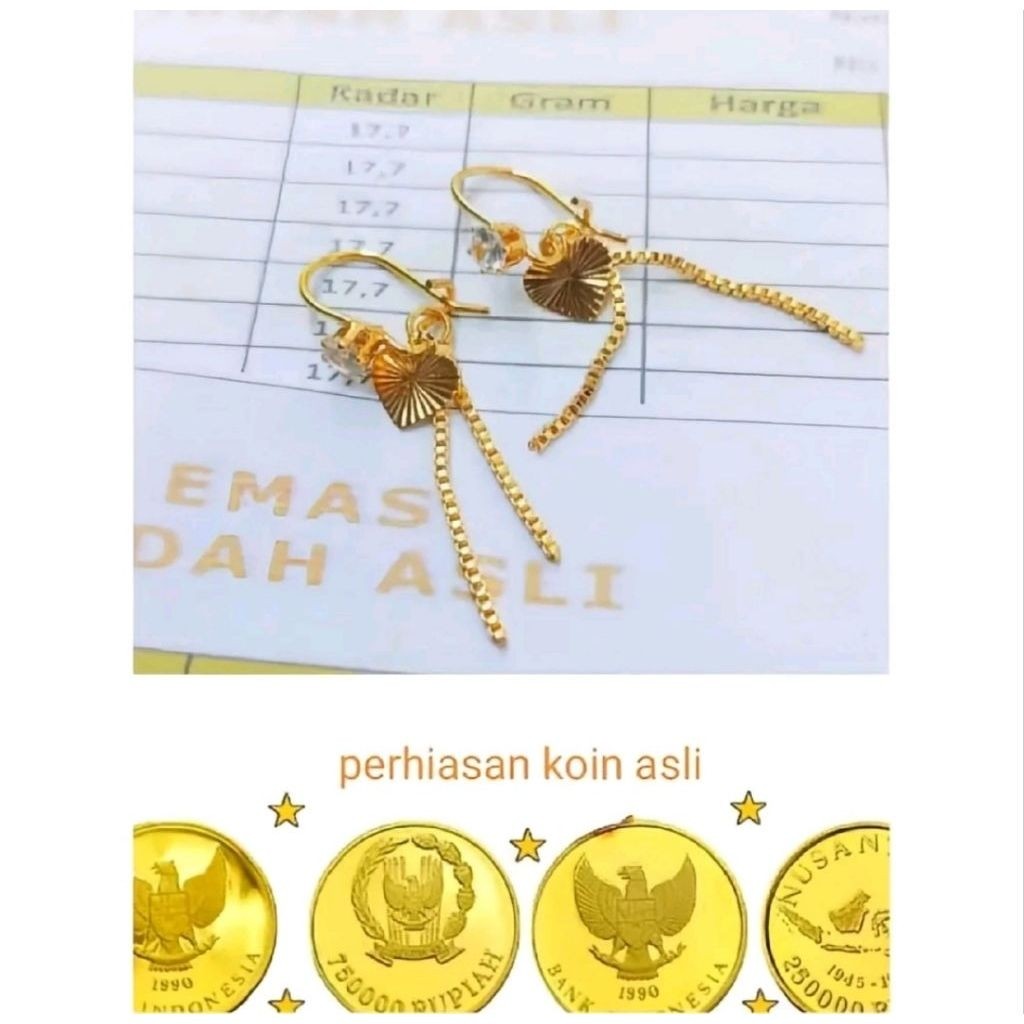 ANTING KOIN ASLI 1991WARNA EMAS 24 ANTING DEASY LOVE JURAI GOLD ANTI KARAT DAN LUNTUR
