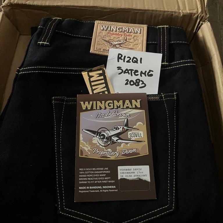 wingman denim indibrown raw denim 17 oz, sz 38 second. wash 1x