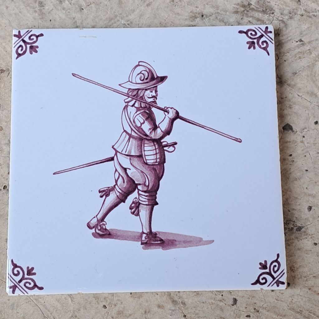 Tegel ubin asli vintage jadul motif Delft Blue Belanda tentara jaman dulu