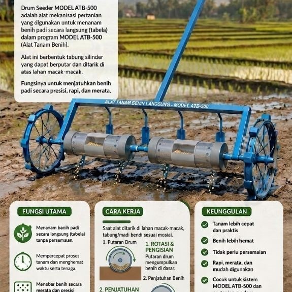 TABELA / Drum Seeder PM-AAS Alat Tanam Benih Padi Tabela Drum Tabela Alat Tabela Padi Penebar Benih 