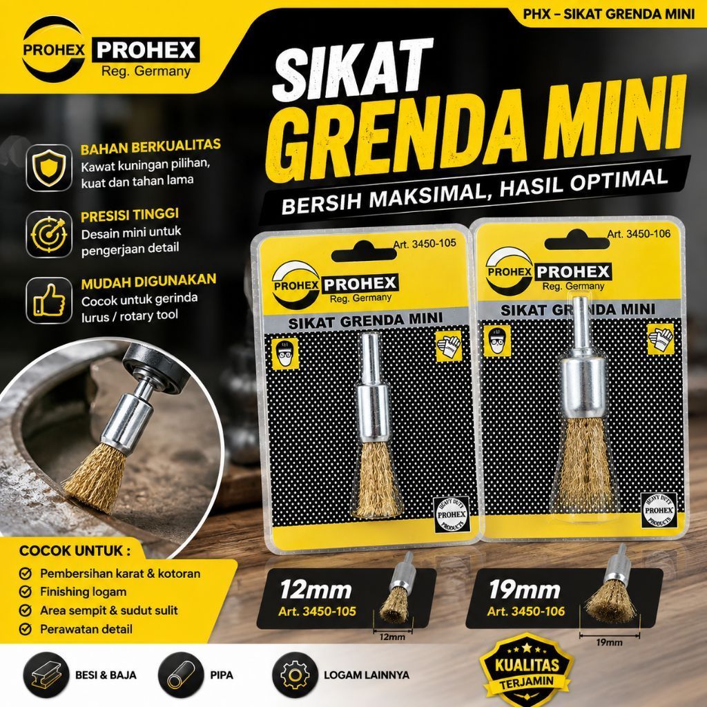 Prohex Sikat Grenda Mini 12mm 19mm 38mm 50mm / Sikat Gurinda Bijian 12mm 19mm 38mm 50mm