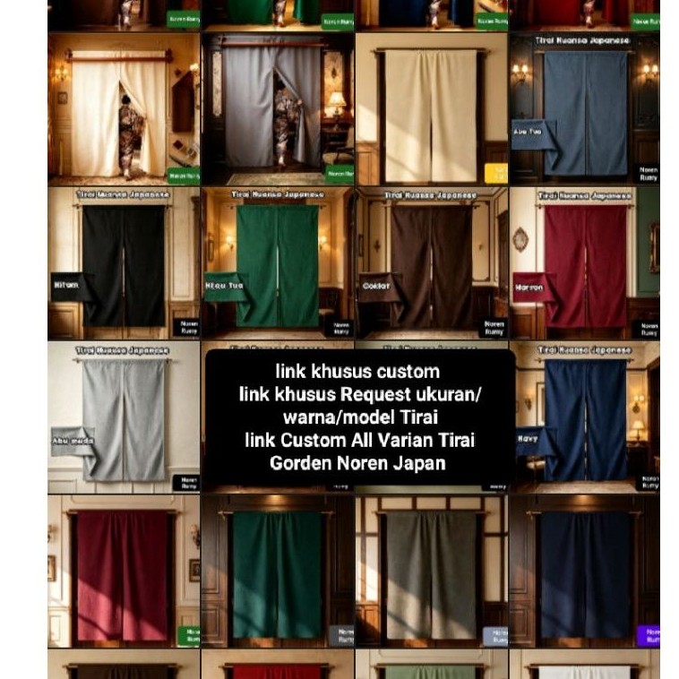 Tirai Gorden Noren Japan All Varian Link khusus Custom ukuran/Jenis kain/Model Tirai