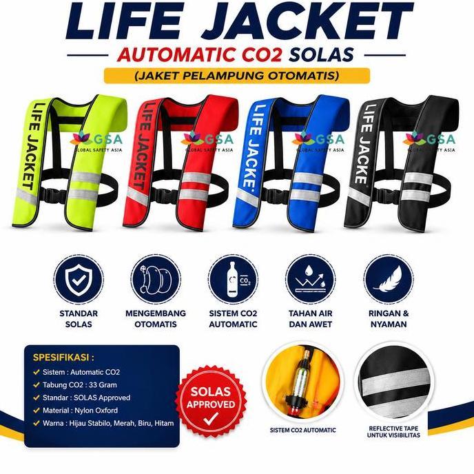 AUTOMATIC LIFE JACKET CO2, JAKET PELAMPUNG OKSIGEN PESAWAT, LIFE VEST