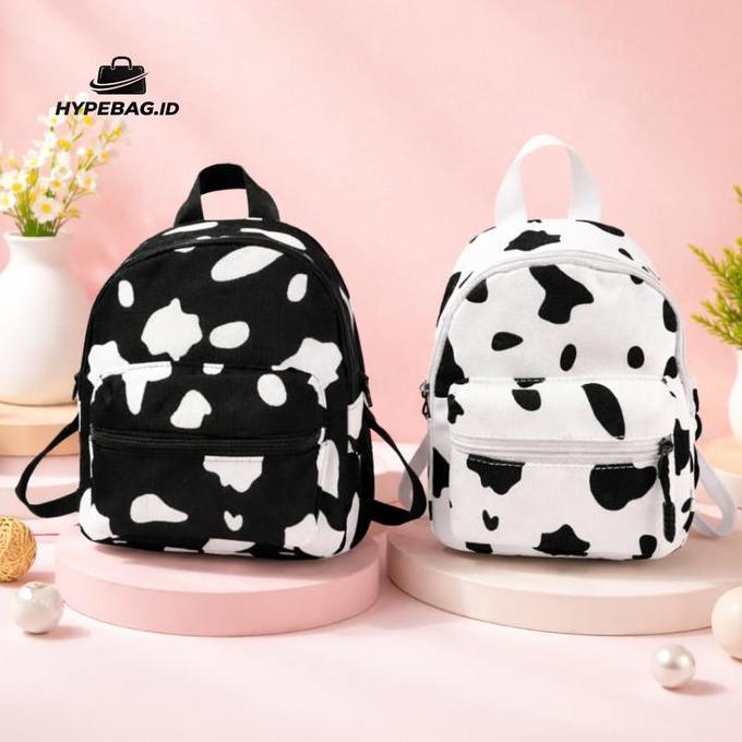 [Best] Tas Ransel Backpack Mini Hitam Putih Motif Sapi Tas Ransel Modis Tas Slempang Remaja