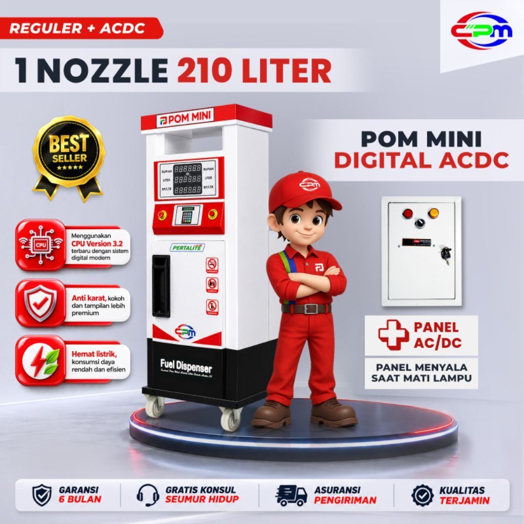 POM MINI - Pertamini Digital 1Nozzle 210L ACDC Bisa Nyala Ketika Mati Listrik