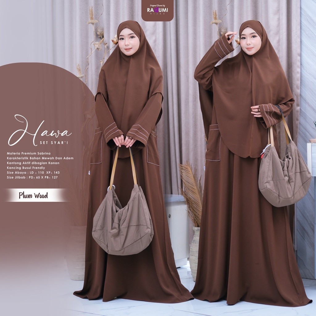 Setelan Gamis Premium berbahan Sabrina HAWA SET SYAR'I ori by Raqumi Hijab