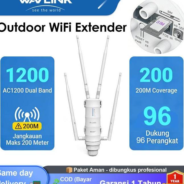 Wavlink Ac1200 4G Lte Outdoor Wifi Router Dengan Slot Kartu Sim Dual Band 867Mbps 5G 300Mbps 2.4G 4X