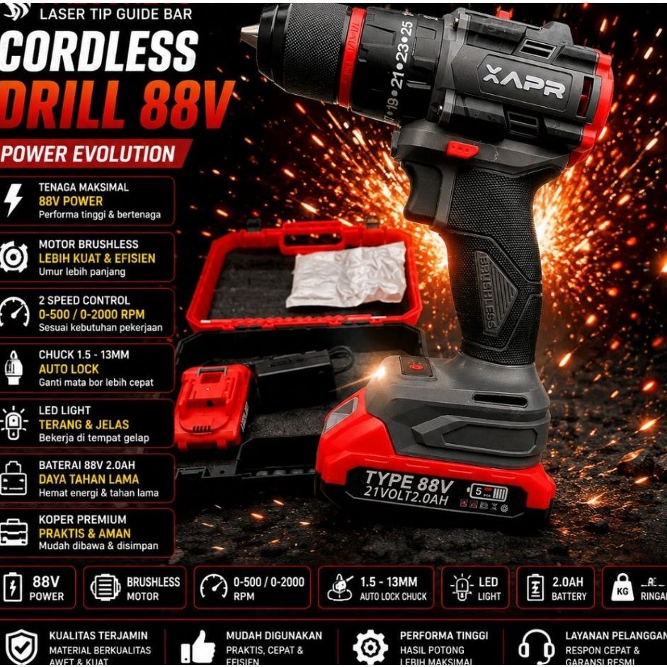 BOR CAS CORDLES 88VF APR BESI BATRAI 2 - 13mm APR 34+ Box Baru