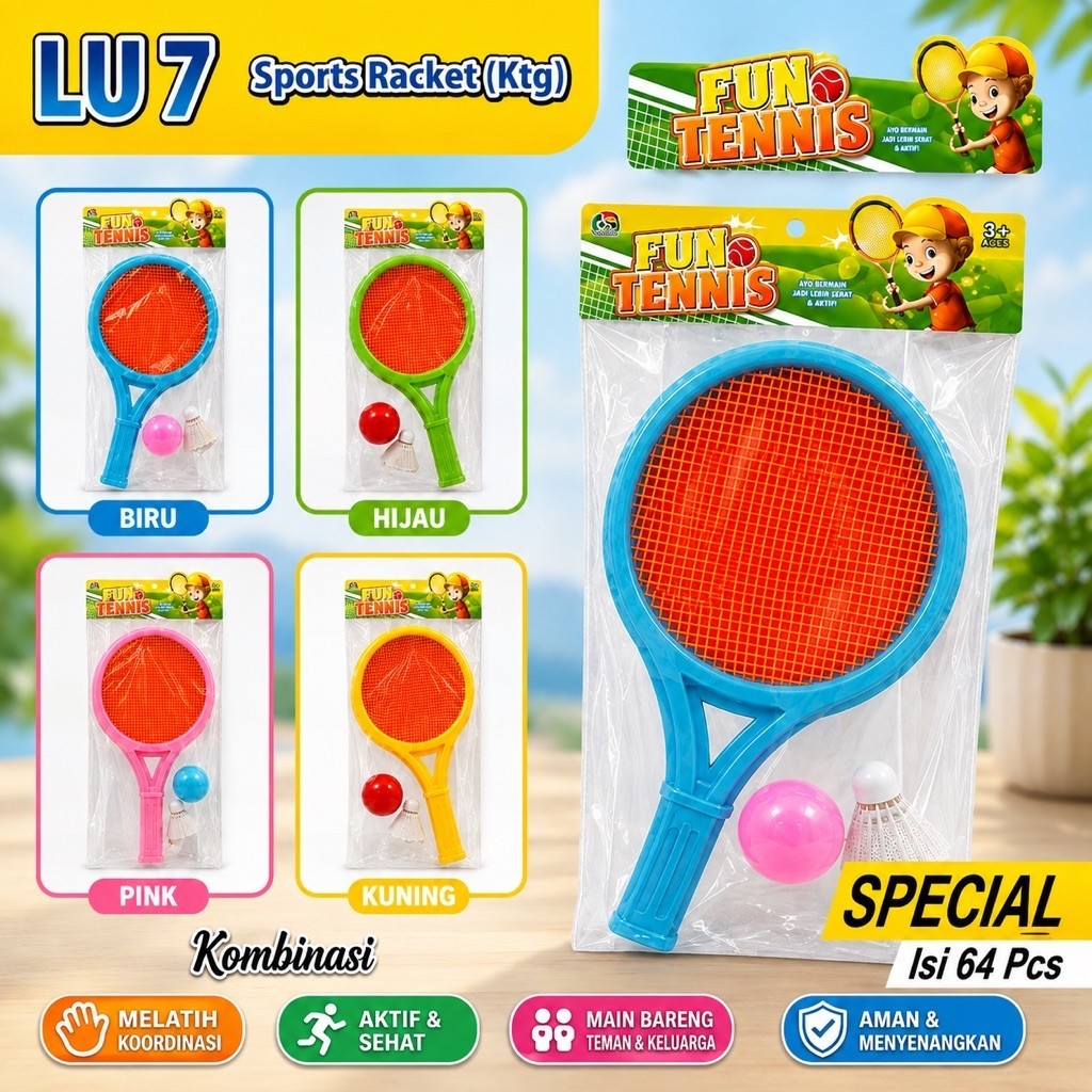 1064 mainan bulu tangkis isi 2 / mainan edukasi raket anak / mainan raket / mainan raket bola isi 2