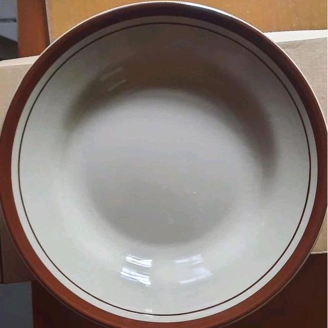 Piring Dan Mangkok Keramik Luy List Coklat Tebel Uk 9Inchi Diameter 21Cm Isi 12Pcs 1Lusin Dan 6Pcs