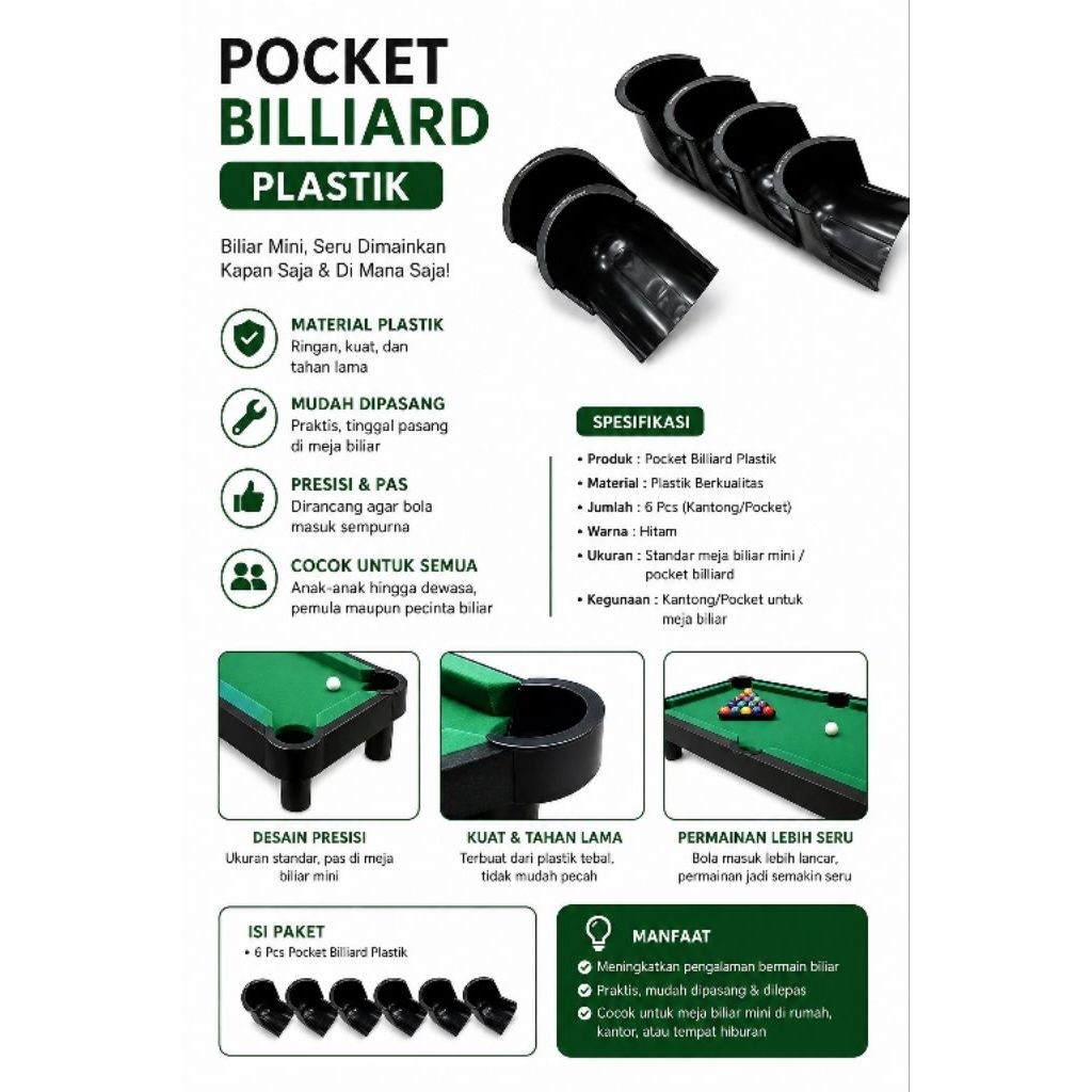Pocket Plastik Meja Biliard / Pocket Biliard / Meja Biliard