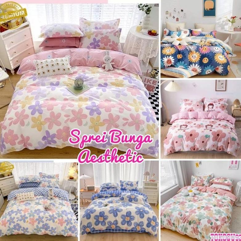 SPREI MOTIF BUNGA AESTHETIC UK 180X200 BED NO 1 KING SIZE DAN 120X200 BED NO 3 SINGLE SIZE / SPREI H