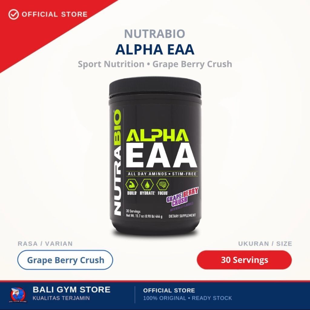 Nutrabio USA ALPHA EAA + Alpha GPC 300mg 30 Sajian Dengan KSM-66 Grape Berry Crush
