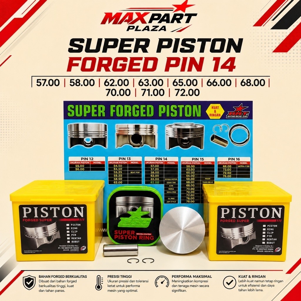 BRT PISTON | SUPER FORGET PISTON BRT PIN 14 | ORIGINAL BRT