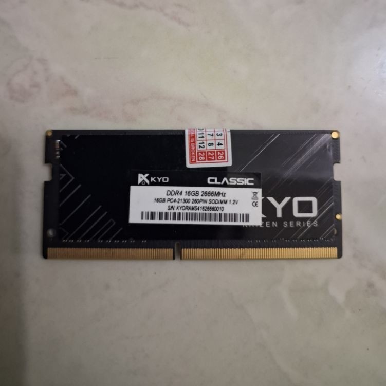 RAM SODDIM DDR4 16GB 2666MHz KYO NORMAL TESTED