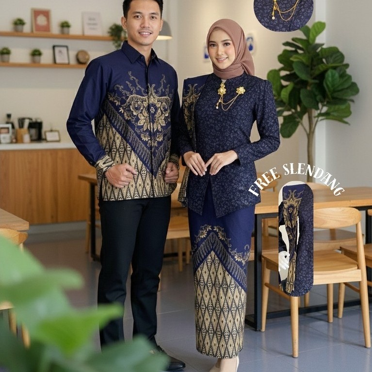 SET COUPLE KEBAYA JANGGAN JAQUARD MIX BATIK Baju Kondangan Lamaran Wisuda Bahan Jaquard Batik Warna 