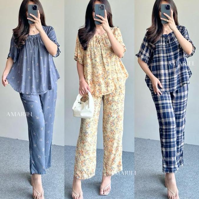 tifarah_jaelani - amariel julia oneset piyama setelan atasan baju celana panjang tidur nyaman adem r