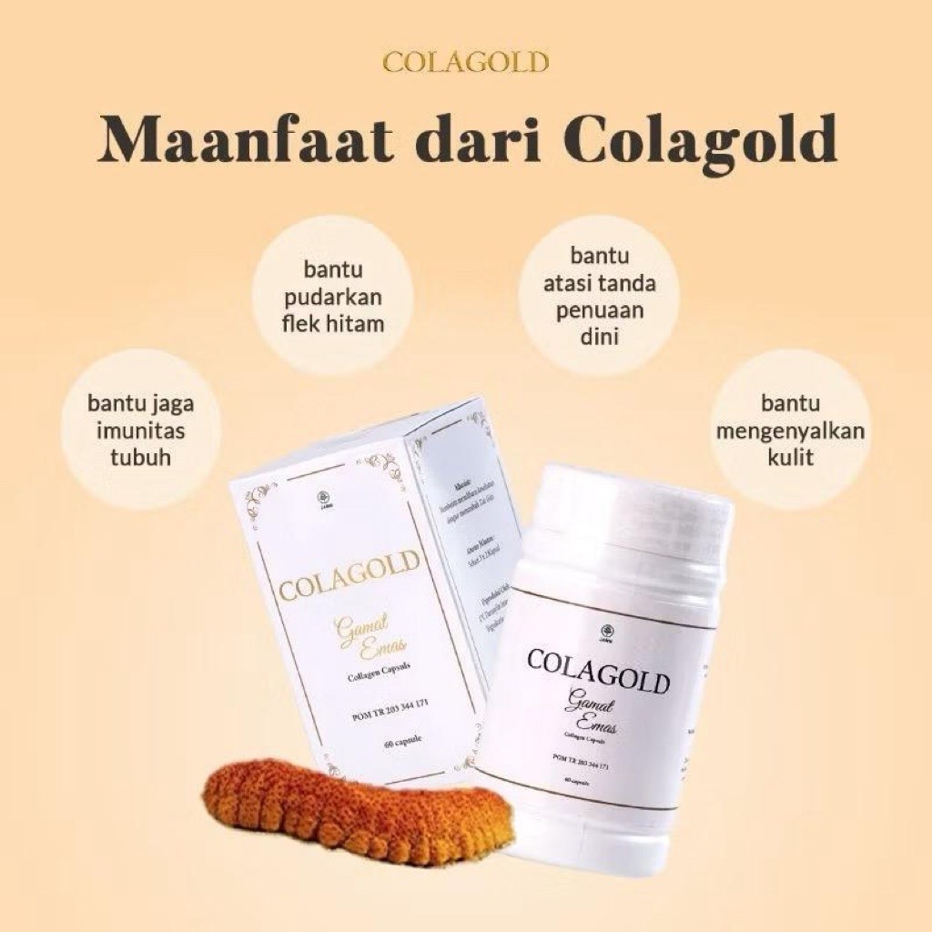 COLAGOLD Suplemen Kolagen Pencerah Kulit Memudarkan Flek Hitam BPOM Herbal 50 Kapsul