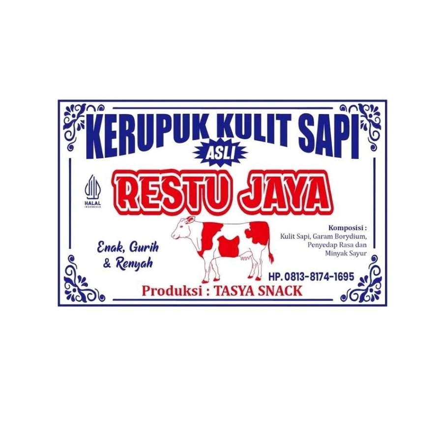 cetak label makanan ringan kerupuk per rim bahan hvs sebelahan