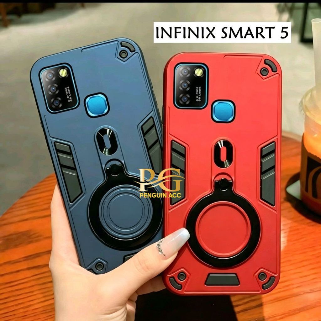 Casing INFINIX SMART 5 Hard Case Robot Ring Eye Ring Pro Camera Casing Standing Robot
