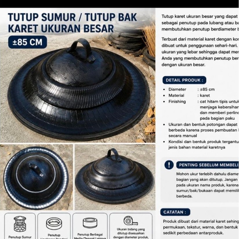 TUTUP KARET // TUTUP SUMUR // TUTUP LINGKARAN PONDASI GORONG // TUTUP KARET BAN DIAMTER 85CM