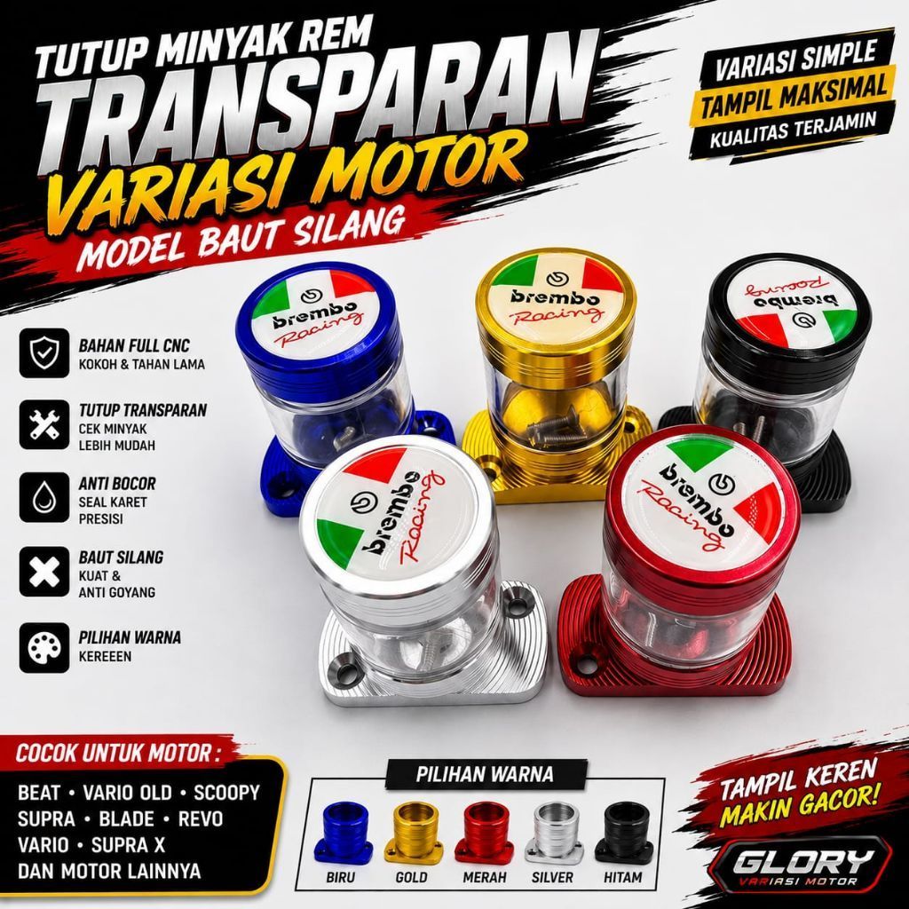 Tutup Minyak Rem Transparan Variasi Motor Beat Vario Old Baut Silang - Stempel Kaca Variasi Baut Sil