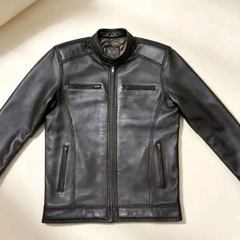 Jaket Kulit Domba Super Model Sulam Strip Depan J.2 Asli kukut Domba Kun Leather