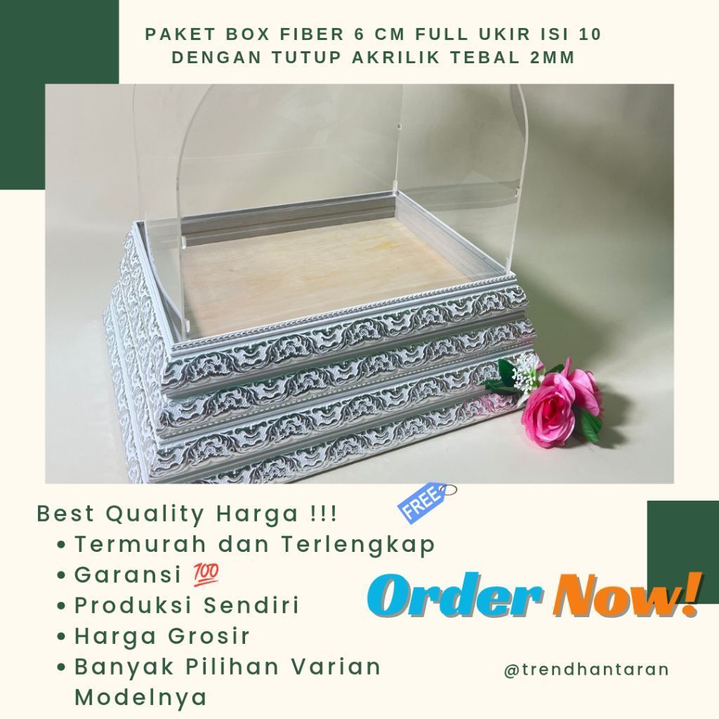 PAKET BOX FIBER 6 CM FULL UKIR ISI 10+TUTUP AKRILIK TEBAL 2 MM